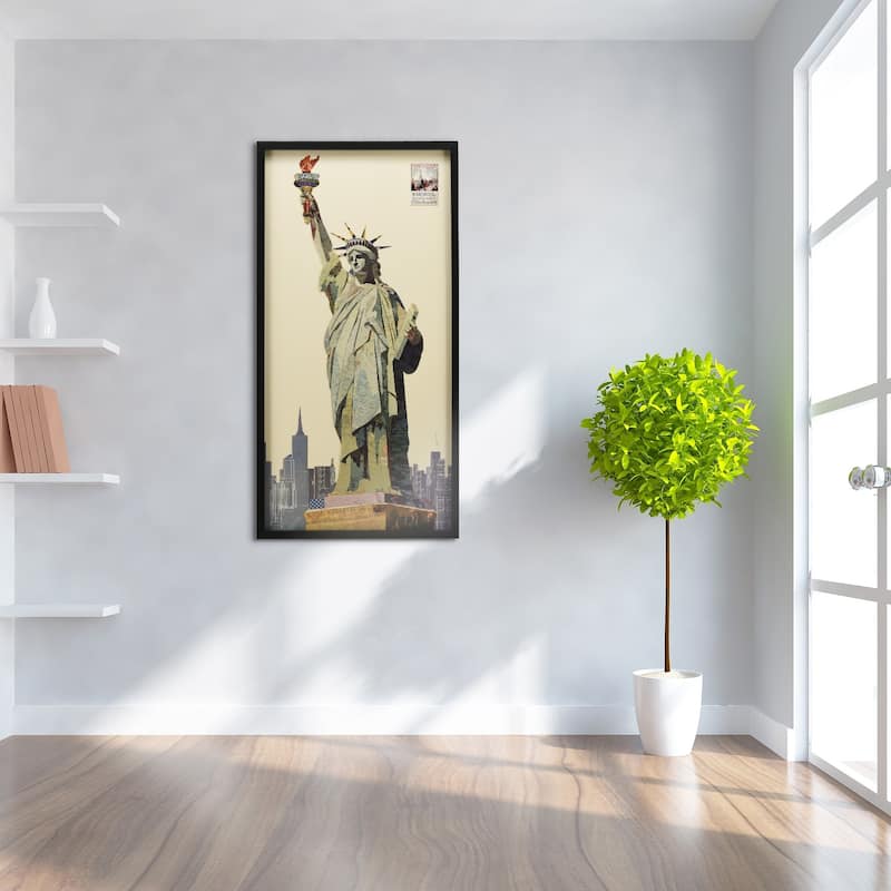 Empire Art "Lady Liberty" Alex Zeng's dimensional collage, under glass & a black shadow box frame