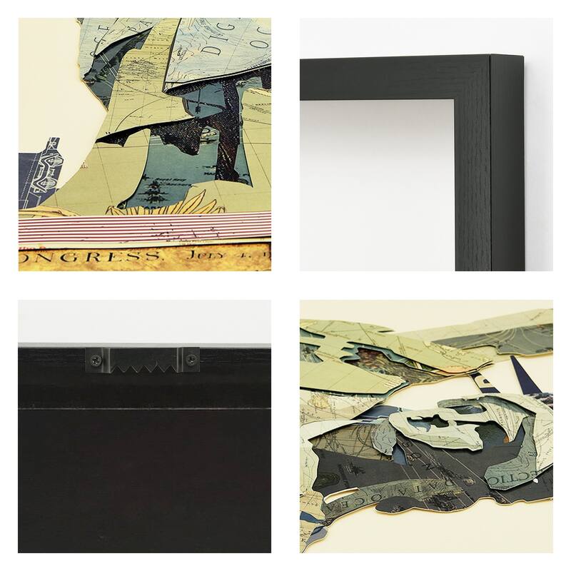 Empire Art "Lady Liberty" Alex Zeng's dimensional collage, under glass & a black shadow box frame