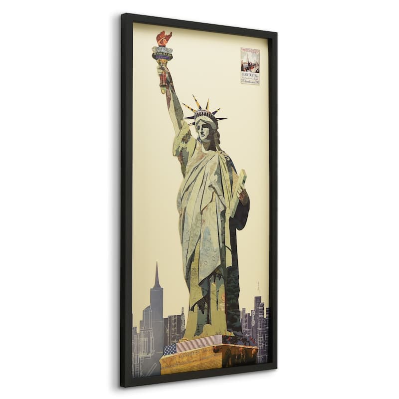 Empire Art "Lady Liberty" Alex Zeng's dimensional collage, under glass & a black shadow box frame