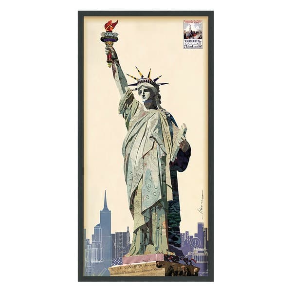 slide 2 of 9, Empire Art 'Lady Liberty' Hand Made Signed Art Collage by EAD Artists Co-op under Tempered Glass in Black Frame