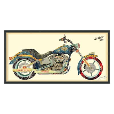 "Los Angeles Rider" Alex Zeng's dimensional collage, under glass & a black shadow box frame