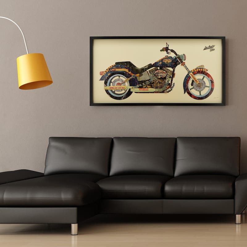 "Los Angeles Rider" Alex Zeng's dimensional collage, under glass & a black shadow box frame