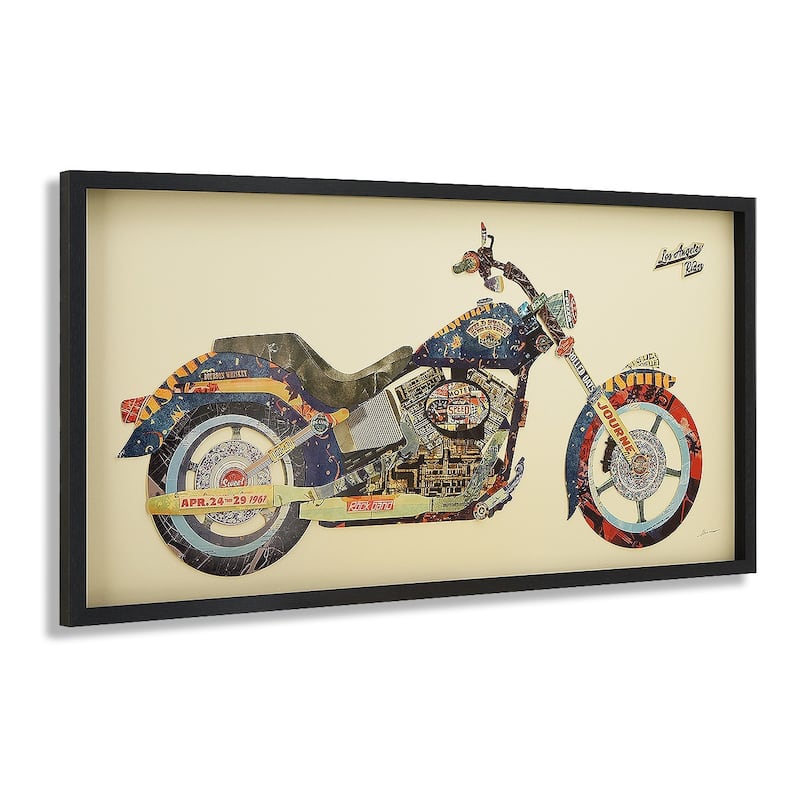 "Los Angeles Rider" Alex Zeng's dimensional collage, under glass & a black shadow box frame