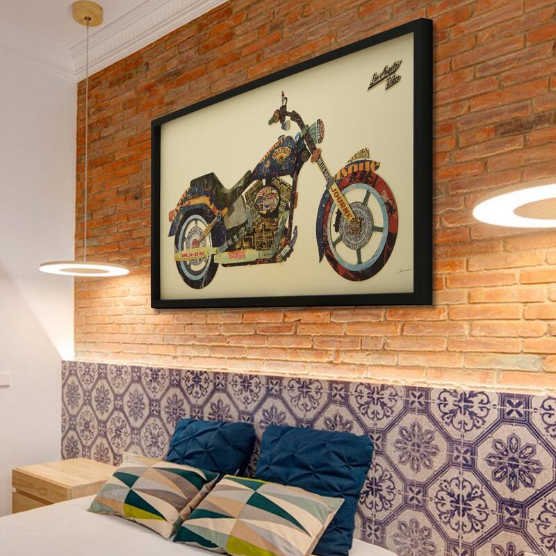 "Los Angeles Rider" Alex Zeng's dimensional collage, under glass & a black shadow box frame