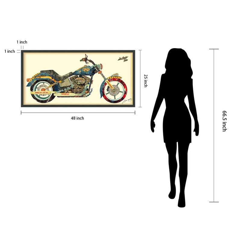 "Los Angeles Rider" Alex Zeng's dimensional collage, under glass & a black shadow box frame