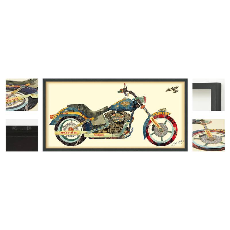 "Los Angeles Rider" Alex Zeng's dimensional collage, under glass & a black shadow box frame