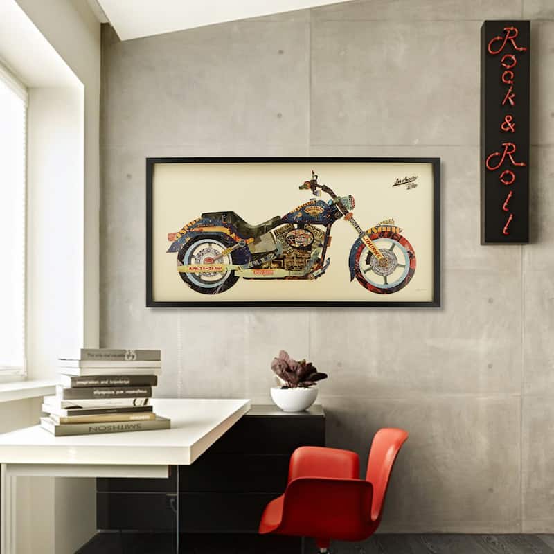 "Los Angeles Rider" Alex Zeng's dimensional collage, under glass & a black shadow box frame