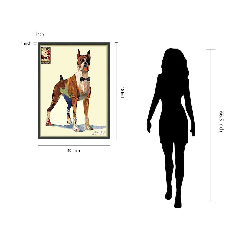 "The Boxer" Alex Zeng's dimensional collage, under glass & a black shadow box frame
