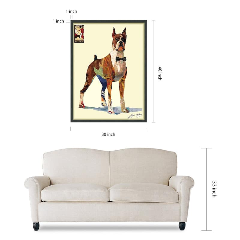 "The Boxer" Alex Zeng's dimensional collage, under glass & a black shadow box frame