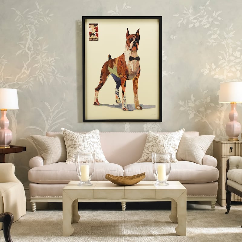 "The Boxer" Alex Zeng's dimensional collage, under glass & a black shadow box frame