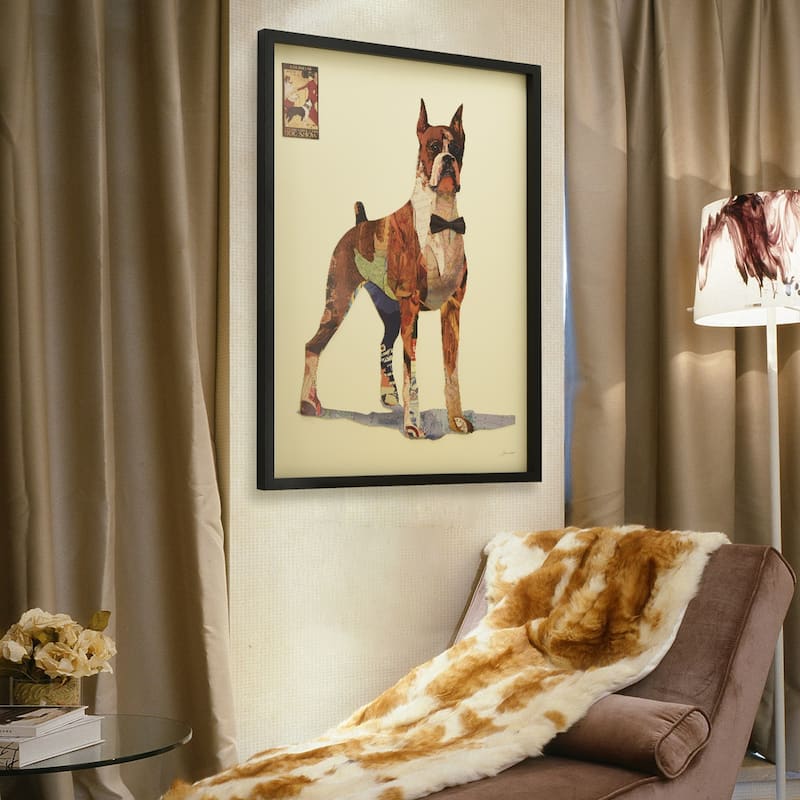 "The Boxer" Alex Zeng's dimensional collage, under glass & a black shadow box frame