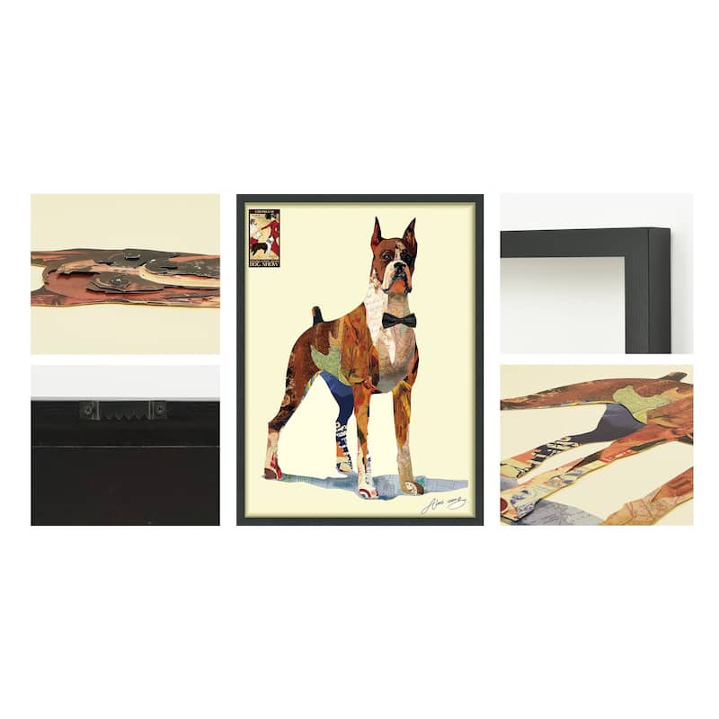 "The Boxer" Alex Zeng's dimensional collage, under glass & a black shadow box frame