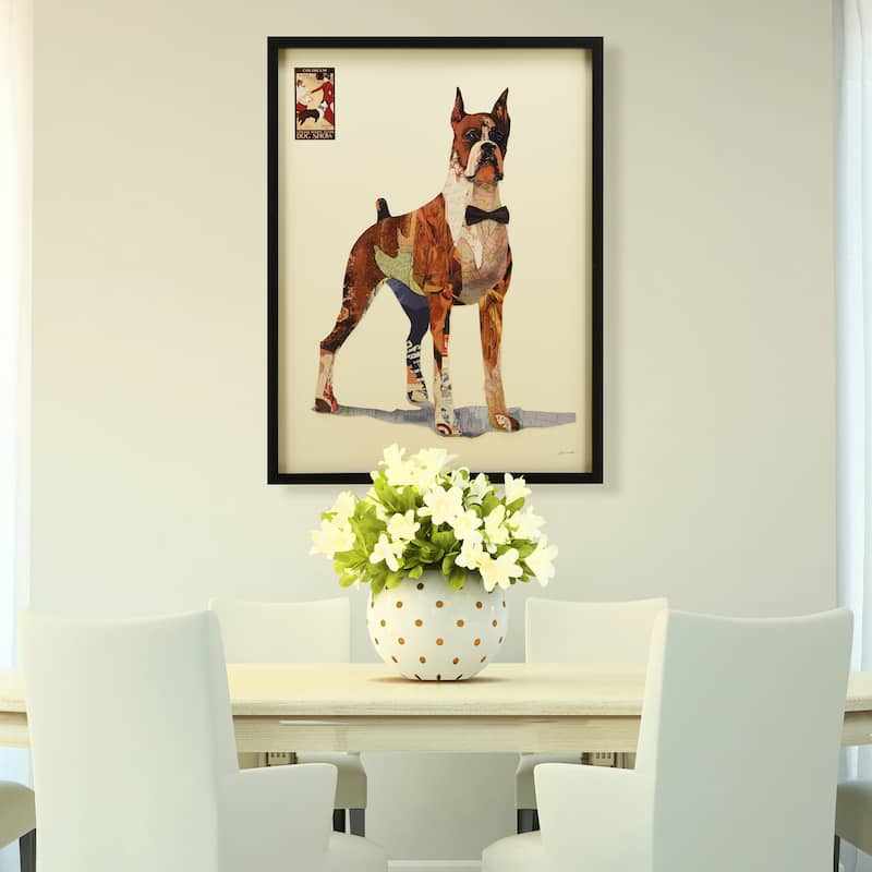 "The Boxer" Alex Zeng's dimensional collage, under glass & a black shadow box frame