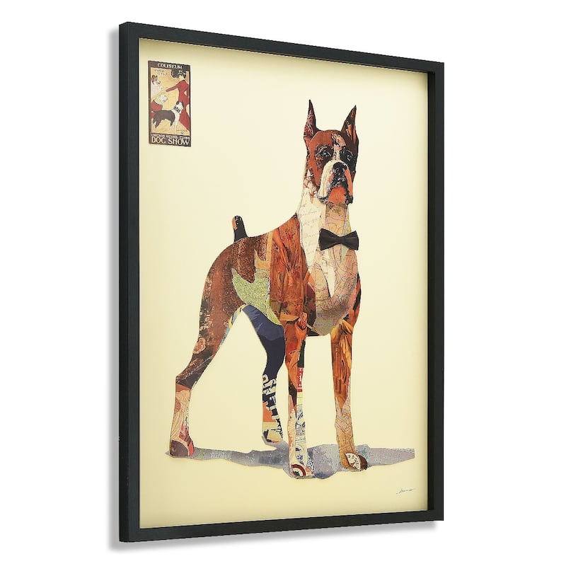 "The Boxer" Alex Zeng's dimensional collage, under glass & a black shadow box frame