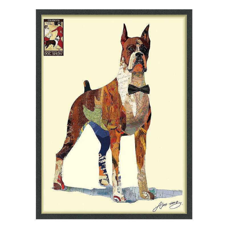 "The Boxer" Alex Zeng's dimensional collage, under glass & a black shadow box frame