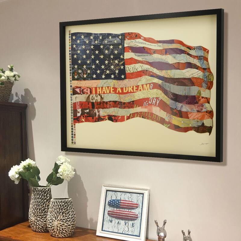 "American Flag" Alex Zeng's dimensional collage, under glass & a black shadow box frame