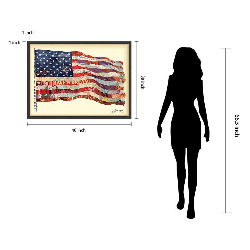 "American Flag" Alex Zeng's dimensional collage, under glass & a black shadow box frame