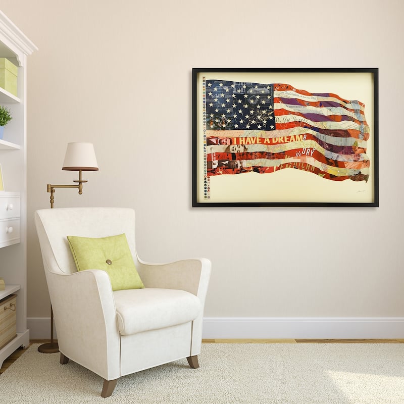 "American Flag" Alex Zeng's dimensional collage, under glass & a black shadow box frame