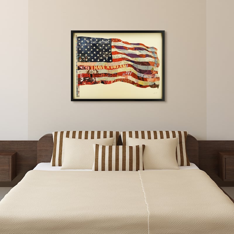 "American Flag" Alex Zeng's dimensional collage, under glass & a black shadow box frame