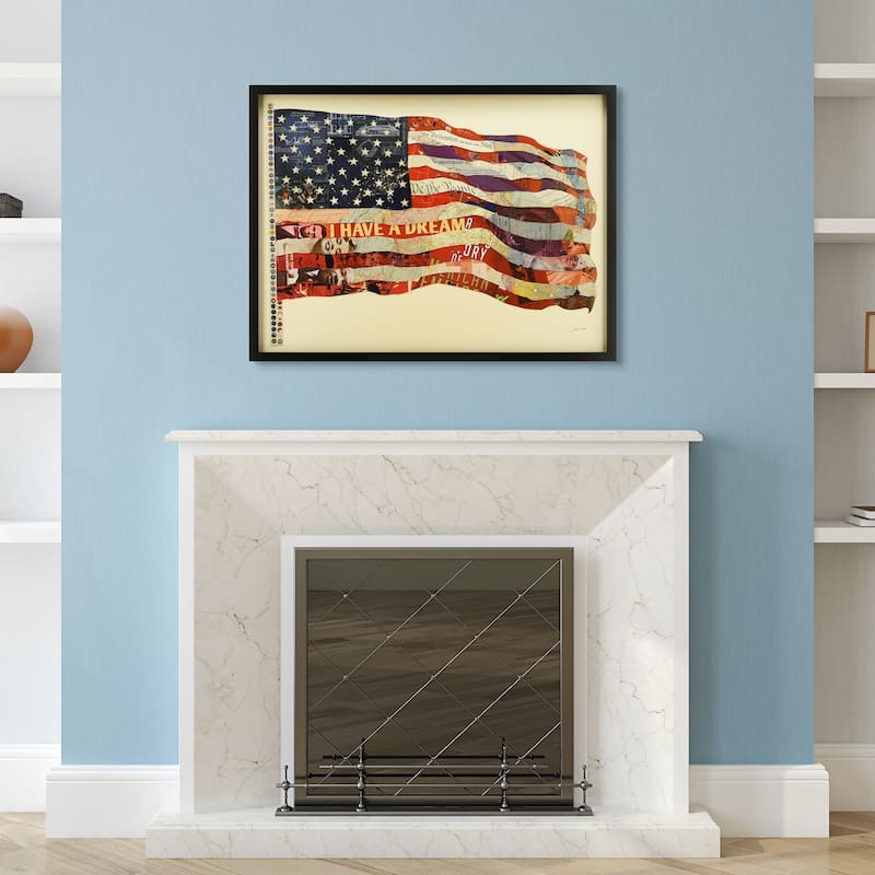 "American Flag" Alex Zeng's dimensional collage, under glass & a black shadow box frame