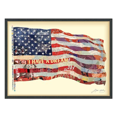 "American Flag" Alex Zeng's dimensional collage, under glass & a black shadow box frame