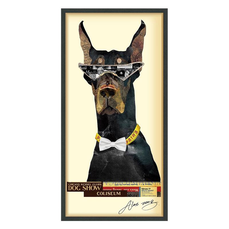 Empire Art "Doberman Pinscher" Alex Zeng's dimensional collage, under glass & a black shadow box frame