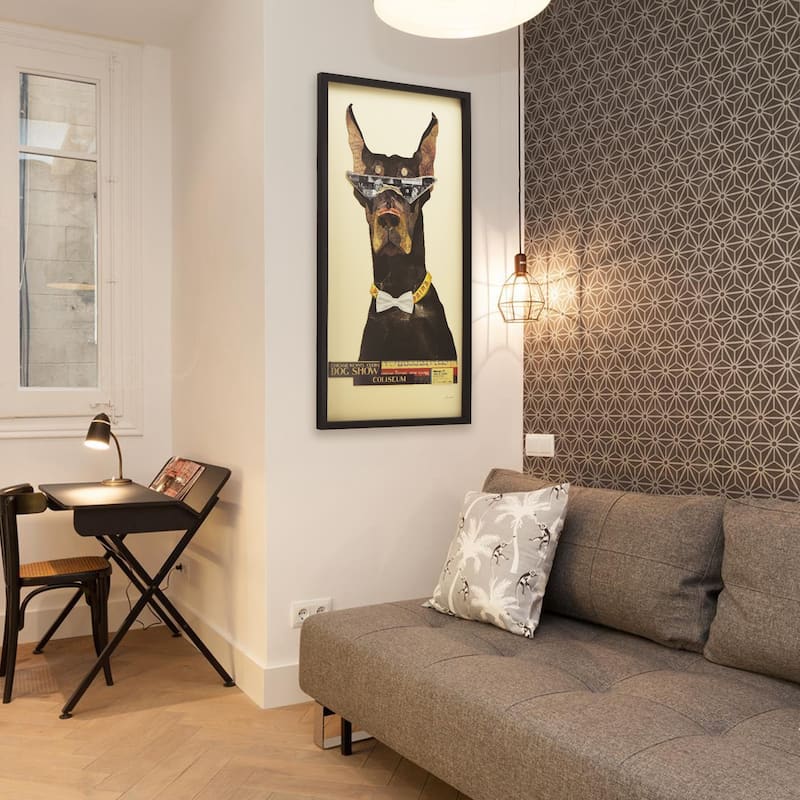 Empire Art "Doberman Pinscher" Alex Zeng's dimensional collage, under glass & a black shadow box frame