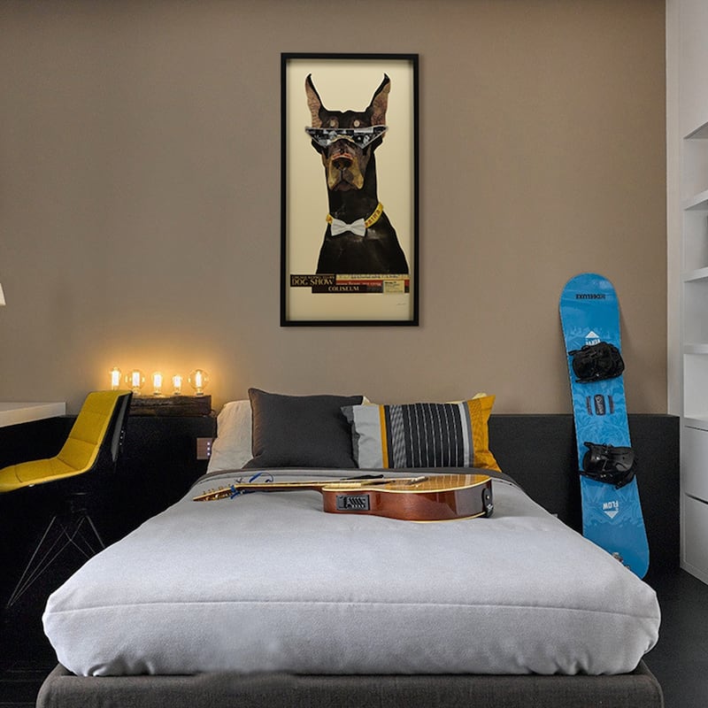 Empire Art "Doberman Pinscher" Alex Zeng's dimensional collage, under glass & a black shadow box frame