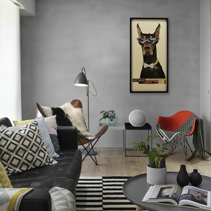 Empire Art "Doberman Pinscher" Alex Zeng's dimensional collage, under glass & a black shadow box frame