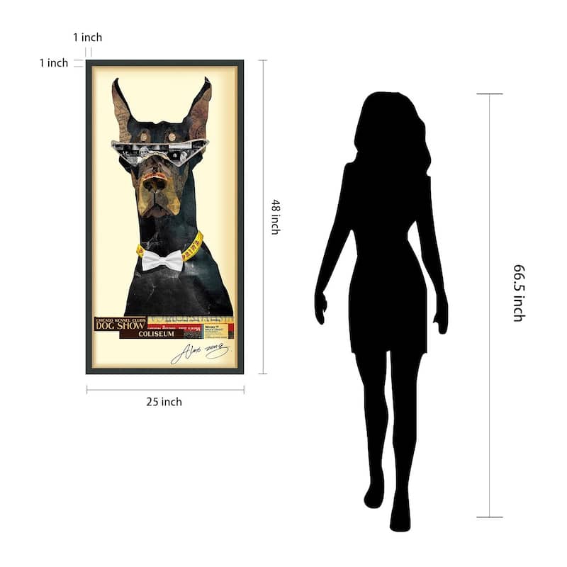Empire Art "Doberman Pinscher" Alex Zeng's dimensional collage, under glass & a black shadow box frame