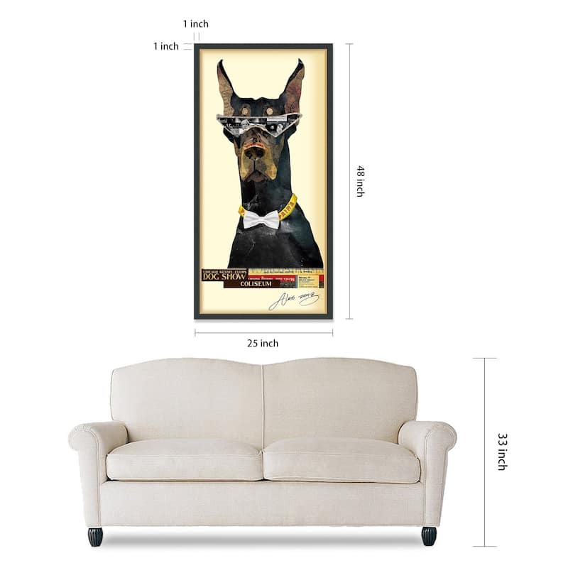 Empire Art "Doberman Pinscher" Alex Zeng's dimensional collage, under glass & a black shadow box frame