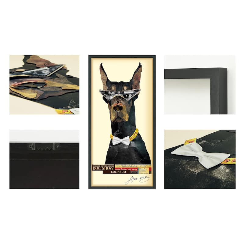 Empire Art "Doberman Pinscher" Alex Zeng's dimensional collage, under glass & a black shadow box frame