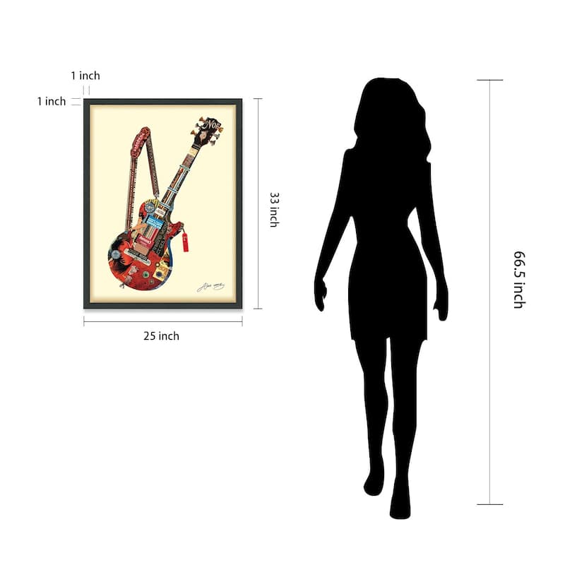 Empire Art "Electric Guitar" Alex Zeng's dimensional collage, under glass & a black shadow box frame