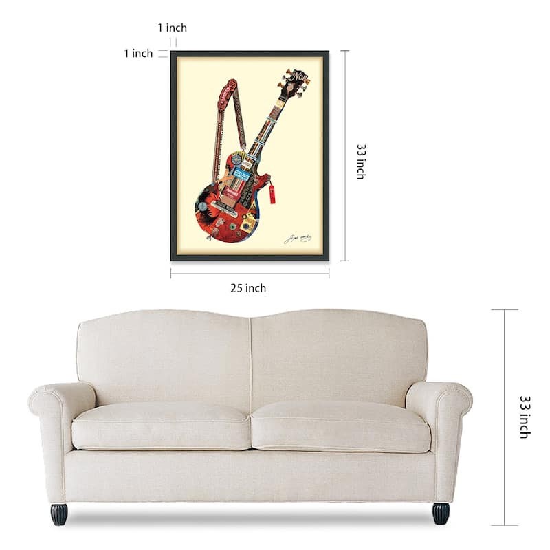 Empire Art "Electric Guitar" Alex Zeng's dimensional collage, under glass & a black shadow box frame