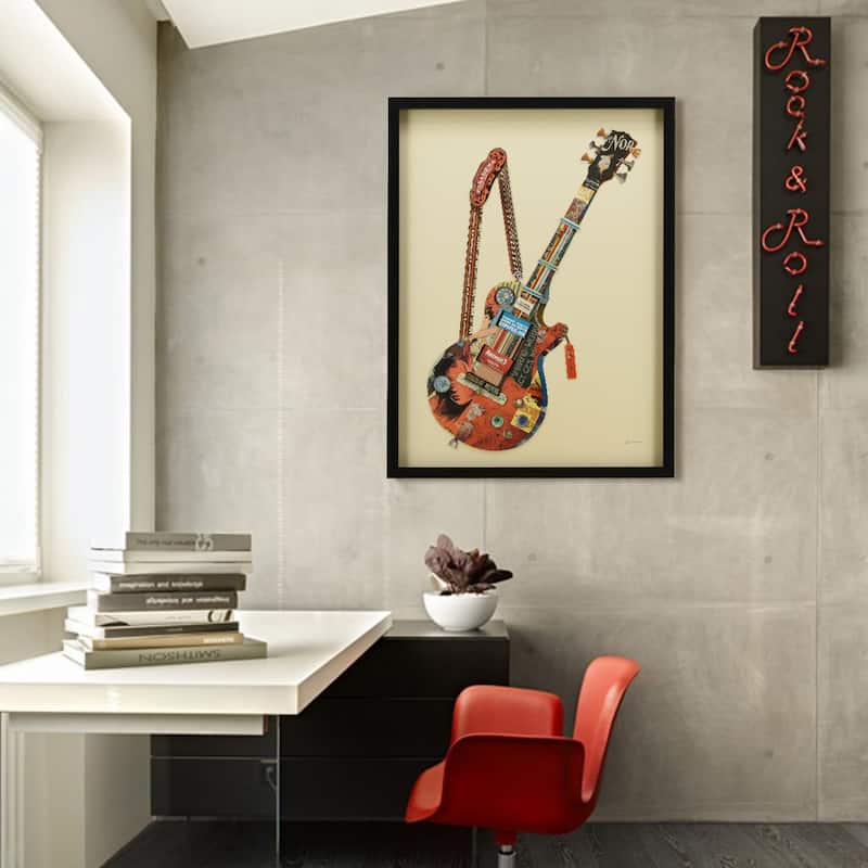 Empire Art "Electric Guitar" Alex Zeng's dimensional collage, under glass & a black shadow box frame