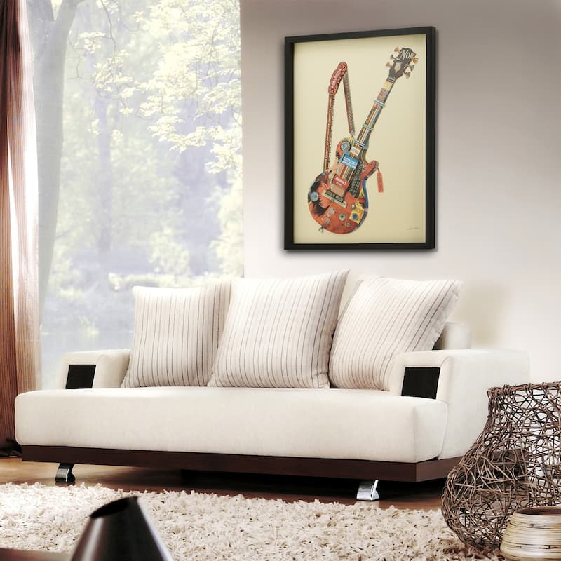 Empire Art "Electric Guitar" Alex Zeng's dimensional collage, under glass & a black shadow box frame