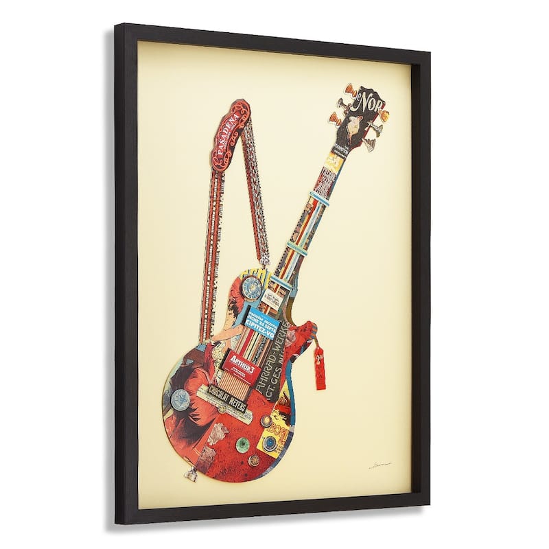 Empire Art "Electric Guitar" Alex Zeng's dimensional collage, under glass & a black shadow box frame