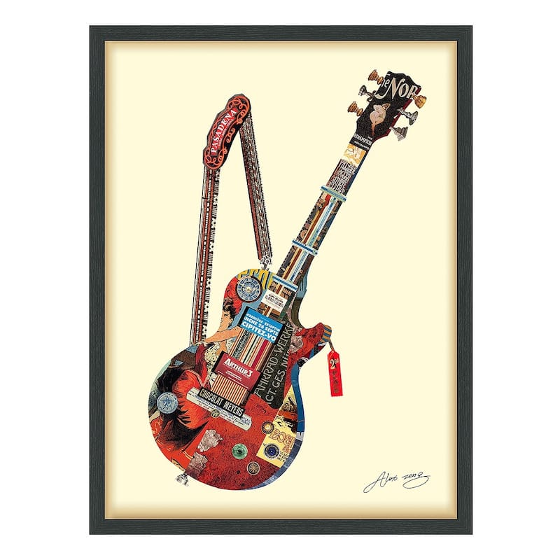 Empire Art "Electric Guitar" Alex Zeng's dimensional collage, under glass & a black shadow box frame