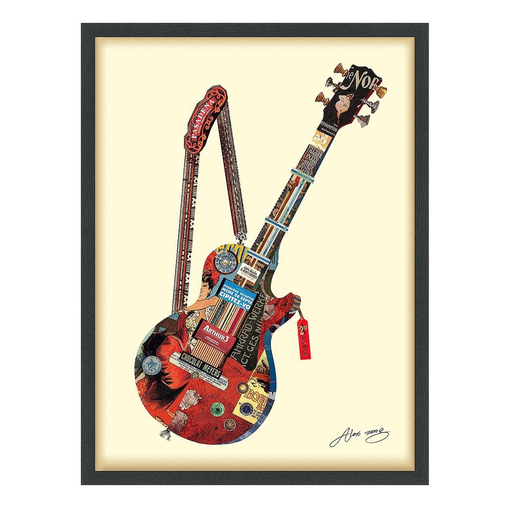 Empire Art "Electric Guitar" Alex Zeng's dimensional collage, under glass & a black shadow box frame