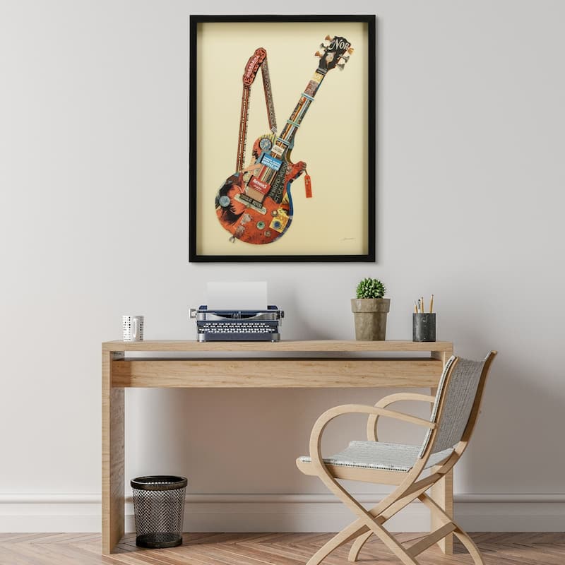 Empire Art "Electric Guitar" Alex Zeng's dimensional collage, under glass & a black shadow box frame