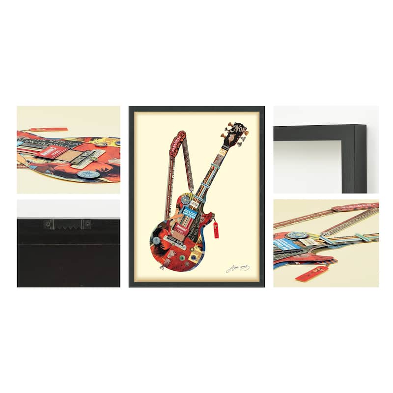 Empire Art "Electric Guitar" Alex Zeng's dimensional collage, under glass & a black shadow box frame