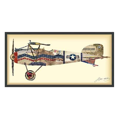 Empire Art "Antique Biplane #3" Alex Zeng's dimensional collage, under glass & a black shadow box frame