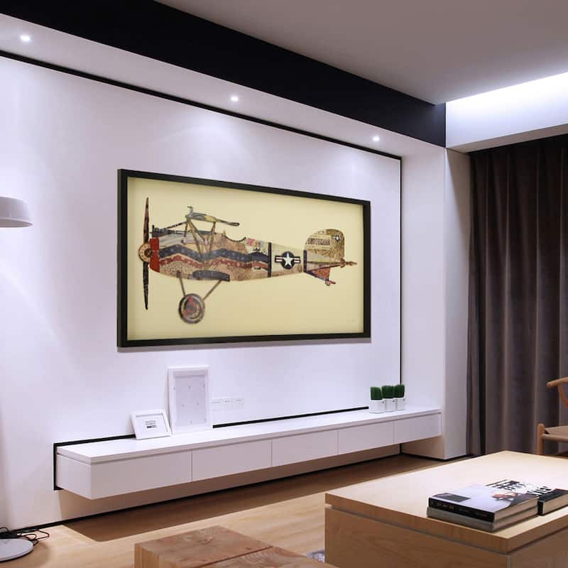 Empire Art "Antique Biplane #3" Alex Zeng's dimensional collage, under glass & a black shadow box frame