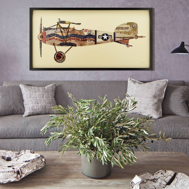 Empire Art "Antique Biplane #3" Alex Zeng's dimensional collage, under glass & a black shadow box frame
