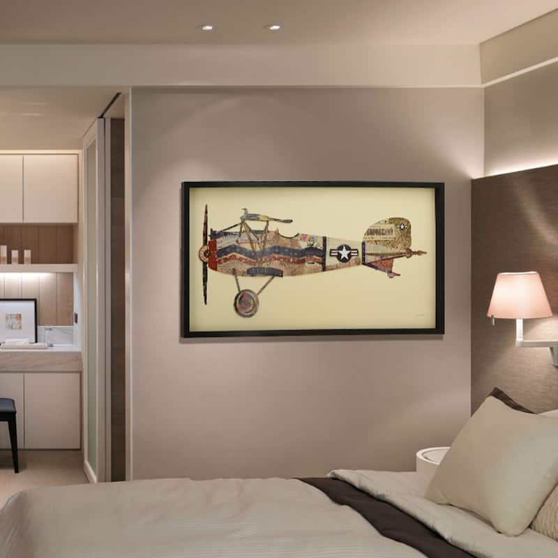 Empire Art "Antique Biplane #3" Alex Zeng's dimensional collage, under glass & a black shadow box frame