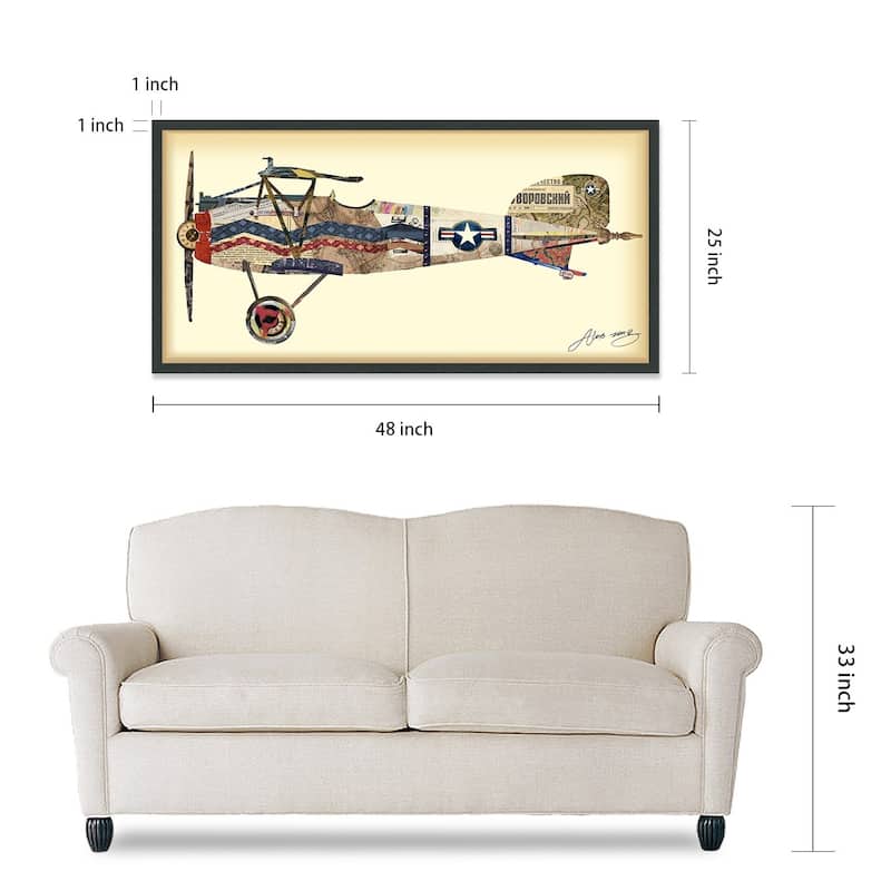 Empire Art "Antique Biplane #3" Alex Zeng's dimensional collage, under glass & a black shadow box frame