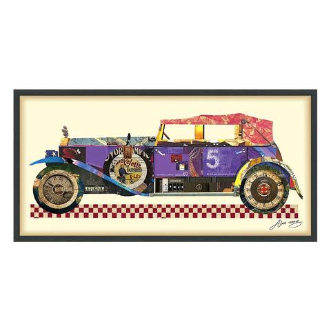 Empire Art 'Antique Automobile #2' Hand Made Signed Art Collage by EAD Artists Co-op under Tempered Glass in Black Frame