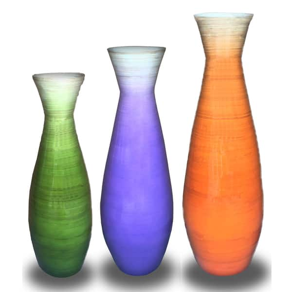 Shop Set Of 3 Tall Bamboo Floor Vases In Orange Purple And