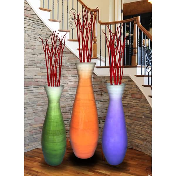 Shop Set Of 3 Tall Bamboo Floor Vases In Orange Purple And