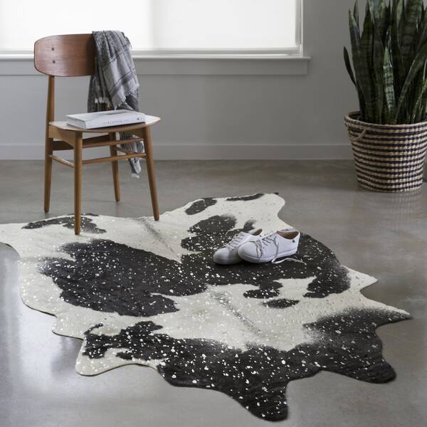 Clayton Black Silver Faux Cowhide Rug 5 X 6 On Clayton Black Silver Faux Cowhide Rug 5 X 6 On